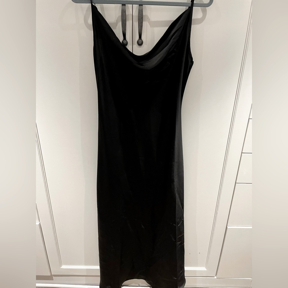 Black midi dress with cowl neck